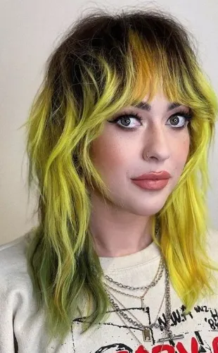 Wolf Haircut with Vibrant Color Accents
